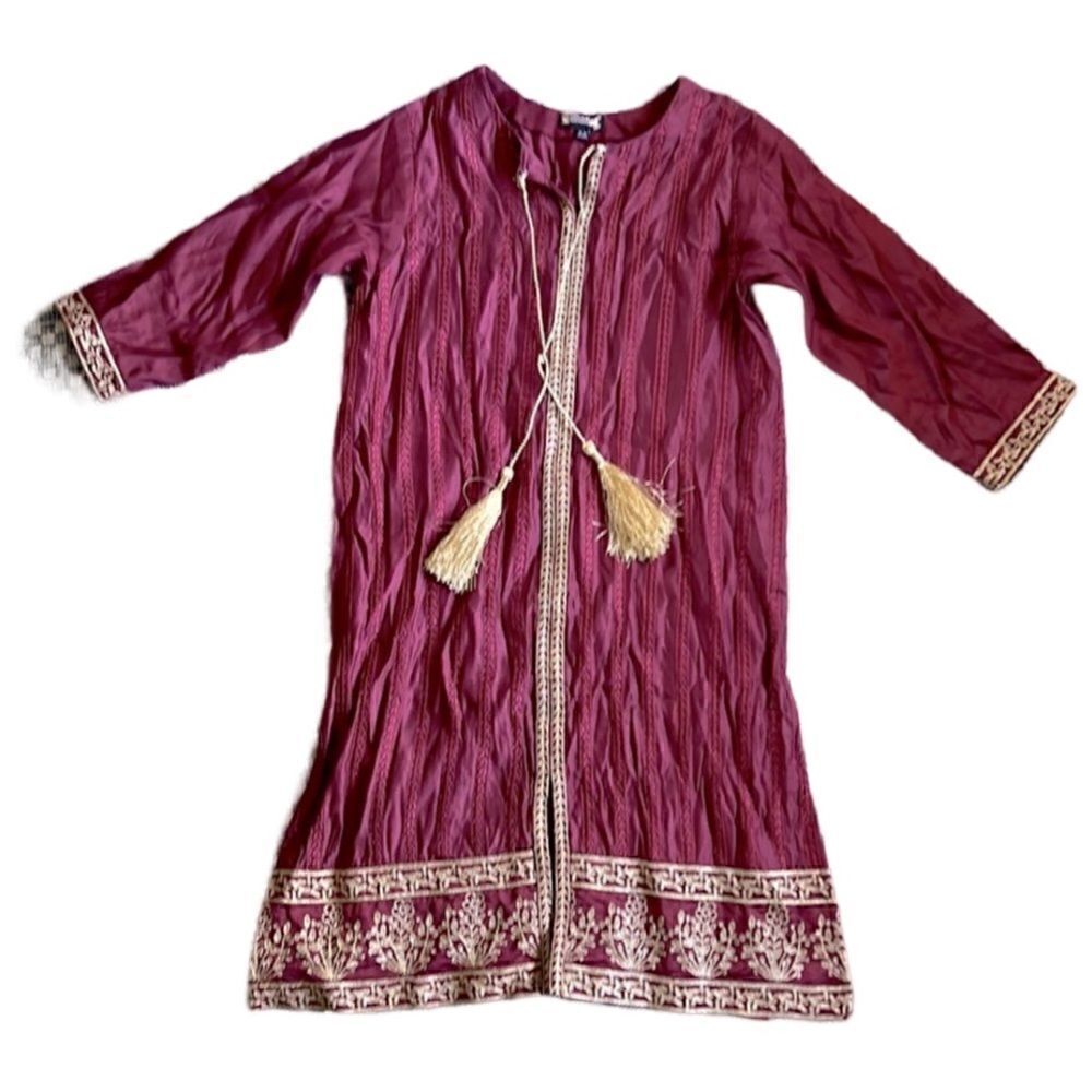 Dhanak Youth 10-11 Years Old Sophisticated Embroidery w Gold Tassels Eid Dress
